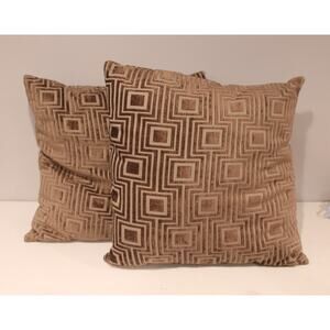 Taupe Geometric Square Design Velour Pillows Set 20x20 Polyester Filled